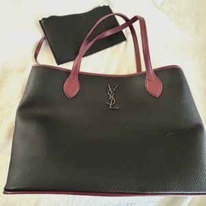 Large Catch-all bag/purse, black with burgundy trim